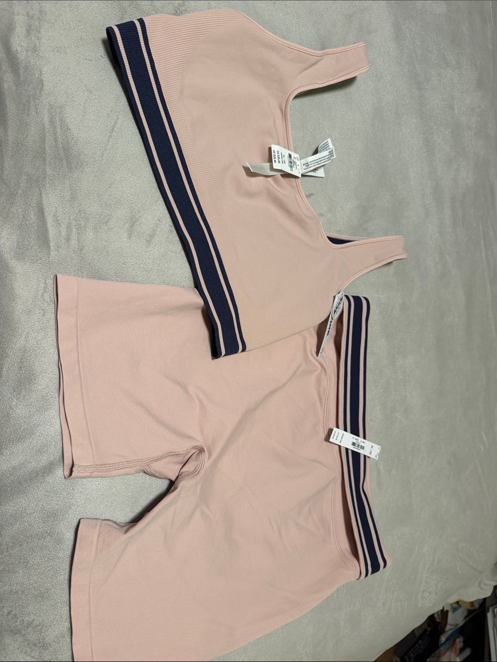 Pink Victoria’s Secret Pink Ribbed Sport Set with Navy Stripe